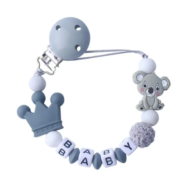 Детская Соска с цепочкой, Успокаивающая, для мальчиков и девочек, милый медведь коала, красочный дизайн, детские игрушки - Цвет: Серый