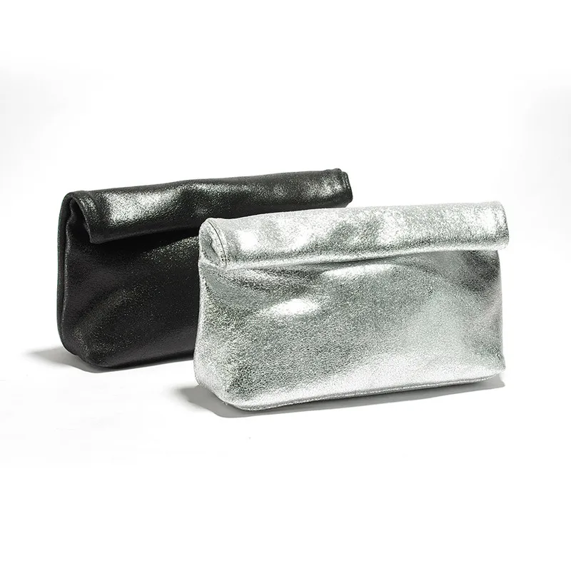

Normcore Design Genuine Leather Women Envelop Clutch Bag Fashion Lady Evening Bag Silver Black Real Leather Clutch Purse 2018