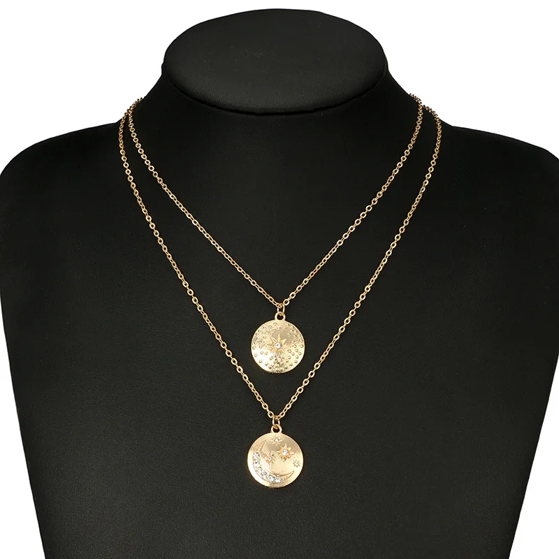 Многослойный Кристалл лунные ожерелья и кулоны для женщин винтажное очаровательное Золотое колье ожерелье богемное ювелирное изделие