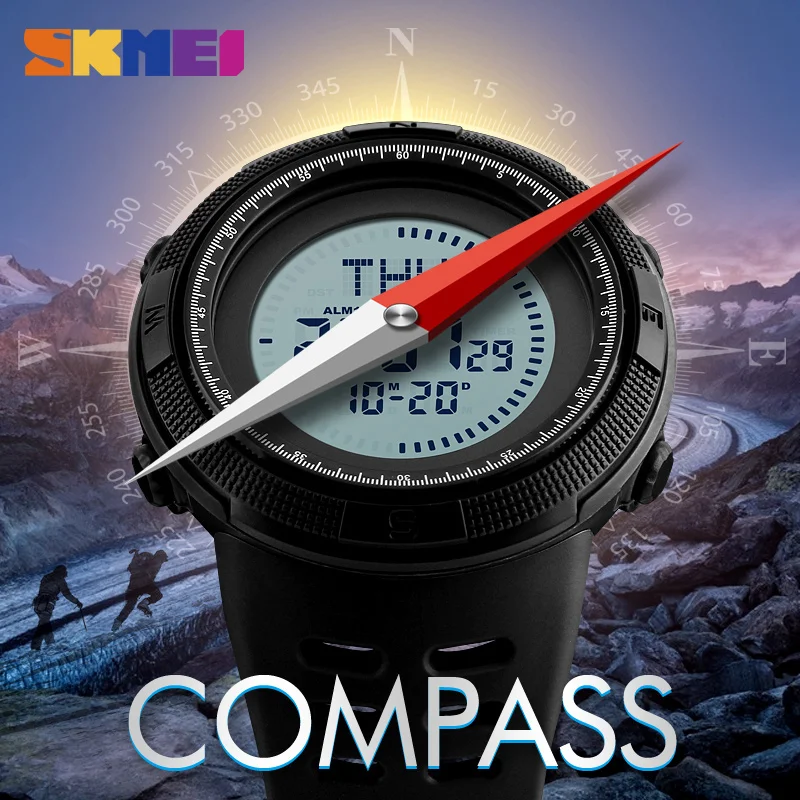 SKMEI открытый компас спортивные часы для мужчин LED Мировое время военные обратный