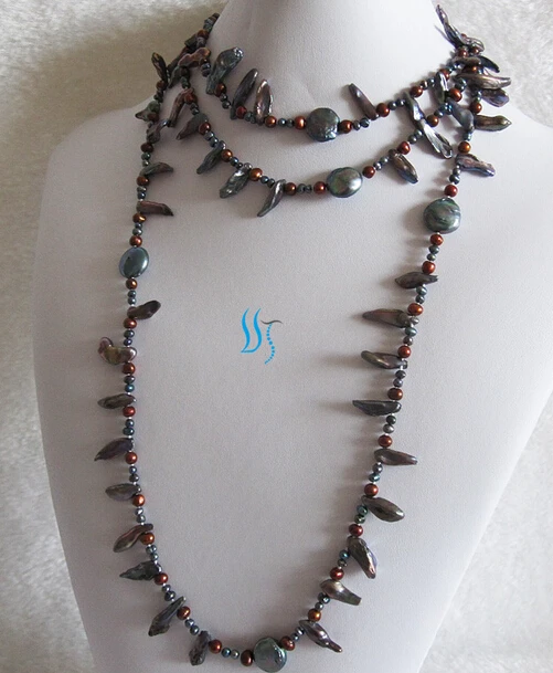 

ddh003610 57" 4-14mm Coffee Peacock Baroque Coin Keshi Freshwater Pearl Necklace