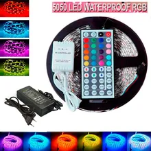 5M Flexible waterproof LED Strip Light RGB rope SMD 5050 + 44 Key Remote + 12V 5A power Free Shipping with retail package