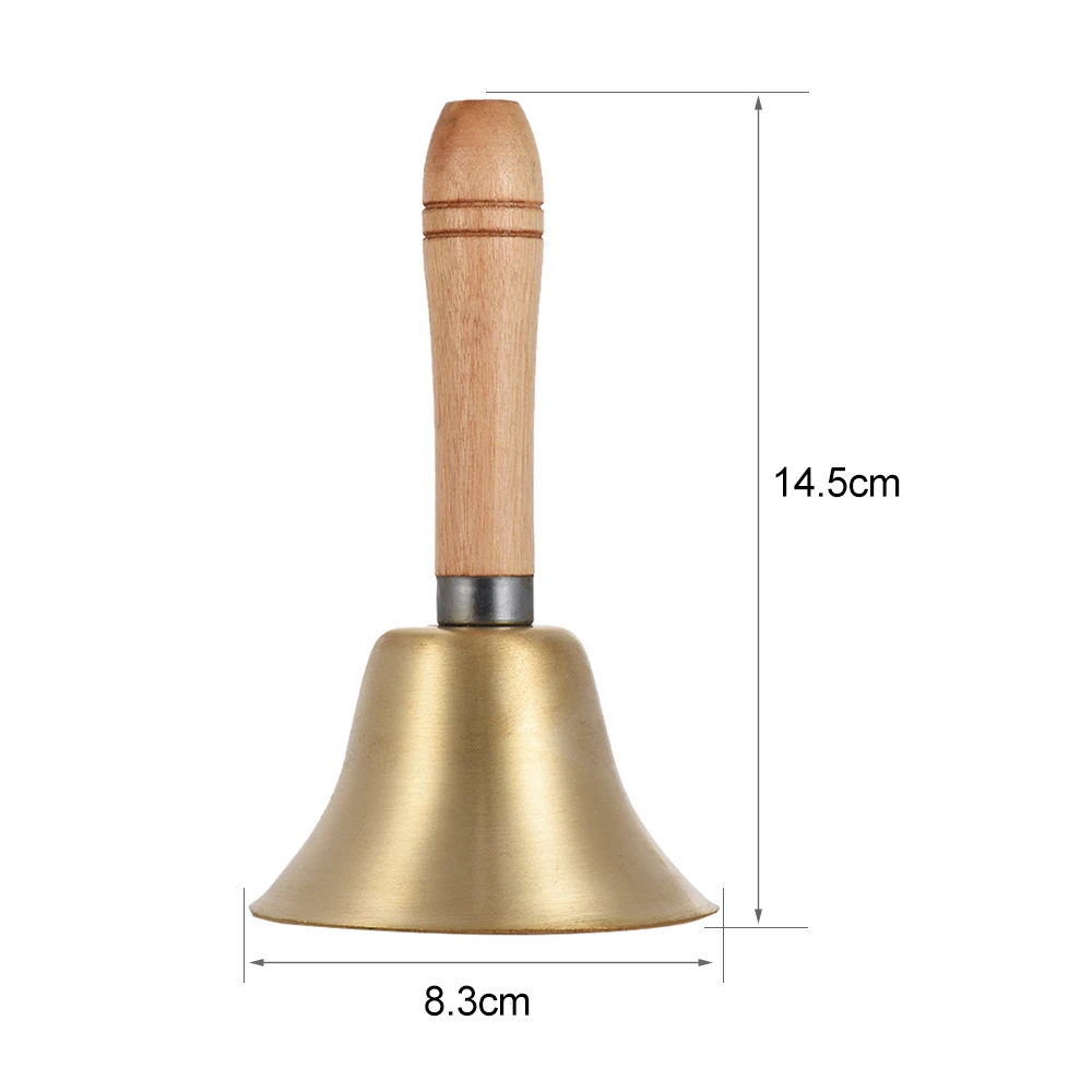 3.11x5.7inch 3 Pack Loud Solid Brass Hand Call Bell School Classroom Hand Call Bells for Kids and Adults Service and Animal Bell Decoration Wooden Handle Handbells Used for Weddings 