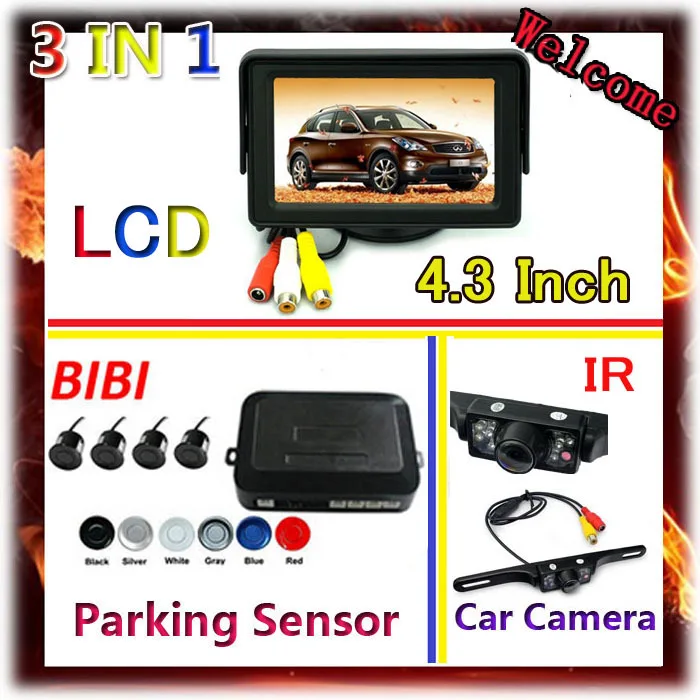 

4.3"TFT Color LCD Car Monitors Reverse 16:9 & LED Night Vision 170 degree Car Rear View Camera For Visual Parking Sensor Kit.