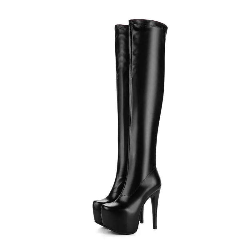 Smirnova/ г. Модная осенне-зимняя обувь пикантные женские ботфорты на очень высоком каблуке женские сапоги на платформе размера плюс 33-48 - Цвет: black pu