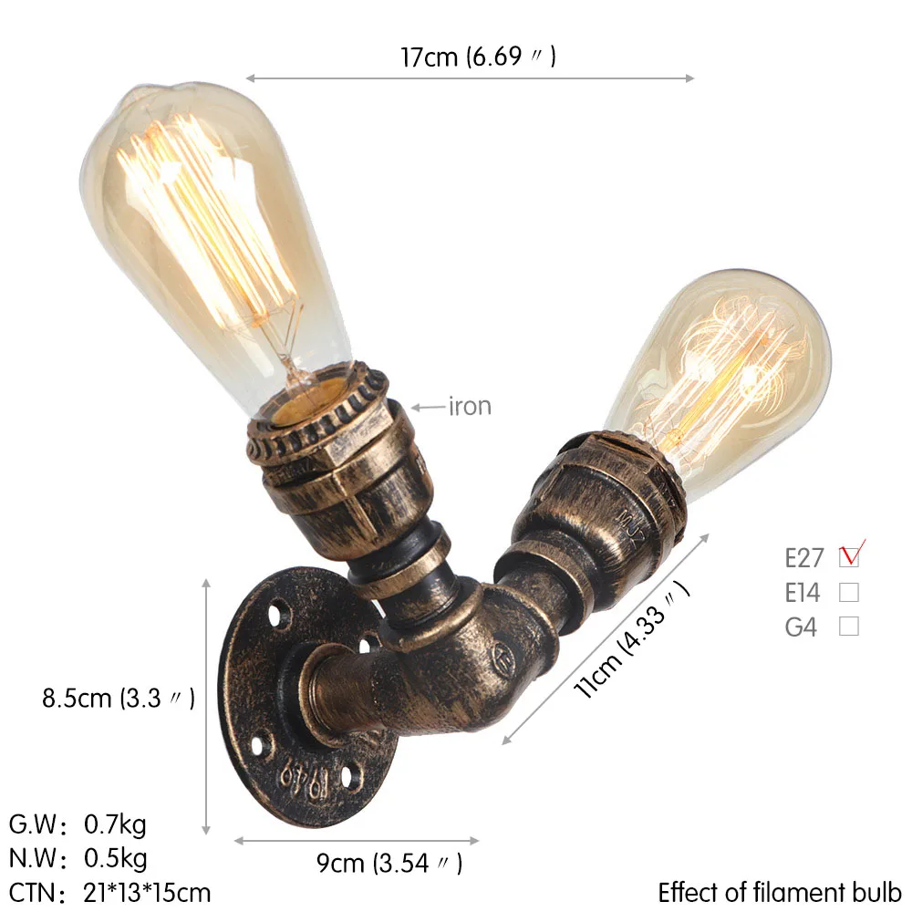 Промышленные винтажные Настенные светильники железные водопроводные трубы лампа Лофт стиль Декор светодиодный Эдисон бра, настенные