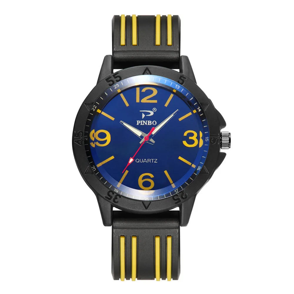 Mens Business Male Clock Soft Silicone Rubber Strap Sports Simulated Quartz Watch Fashion Classic Tungsten Steel Wristwatches
