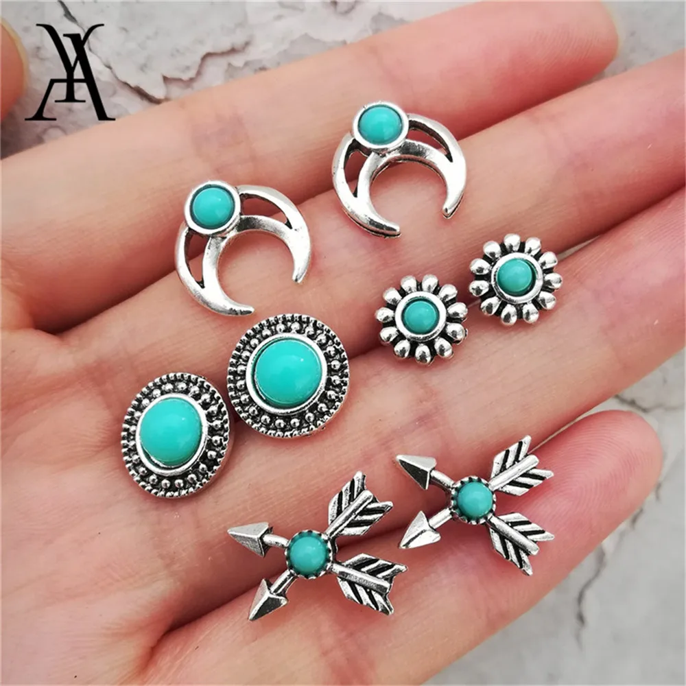 

AY Vintage Hollow Flower Stud Earrings Set Women Bohemian Dragonfly Tree Leaf Round Shape Earrings Fashion Jewelry 2019 Newest