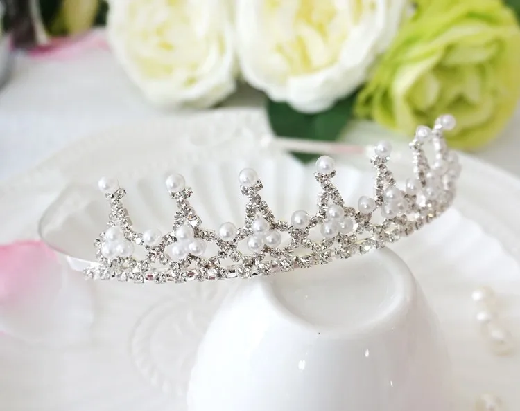 Белый искусственный жемчуг принцесса Корона Тиара цветок Девушки Тиара для волос модные свадебные украшения для волос аксессуары