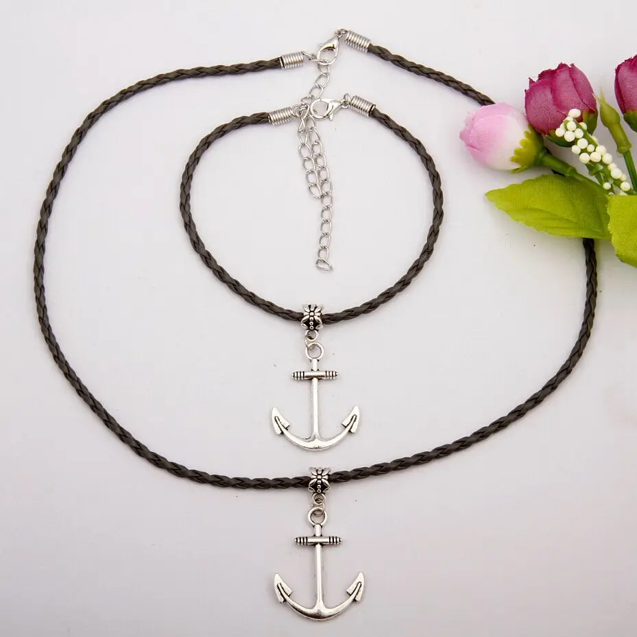 Lovely Anchors 10 Set Accessories Retro Silver Charm Pendant Braided