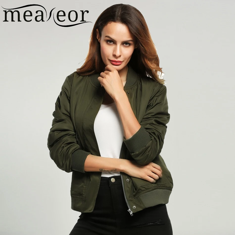 Meaneor/брендовая Осенняя Женская куртка со стоячим воротником на молнии однотонное