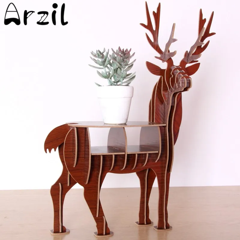 Wooden Wildlife Deer Model Storage Rack 3D Puzzle DIY Elk Home Decoration Gift Craft Animal Desktop