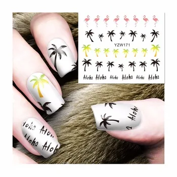 YZWLE 1 Sheet Fashion Coconut Tree Designs DIY Decals Nails Art Water Transfer Printing Stickers For Nails Salon 171