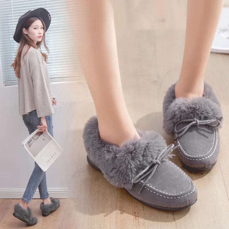 Conduite Lady Sur Dames Pour Plats Noir gris Slip Zapatos Mujer Fourrées Talon D'hiver Mocassins Bout Décontracté Hiver chocolat Femme Femmes Chaussures Rond De U6Hqq