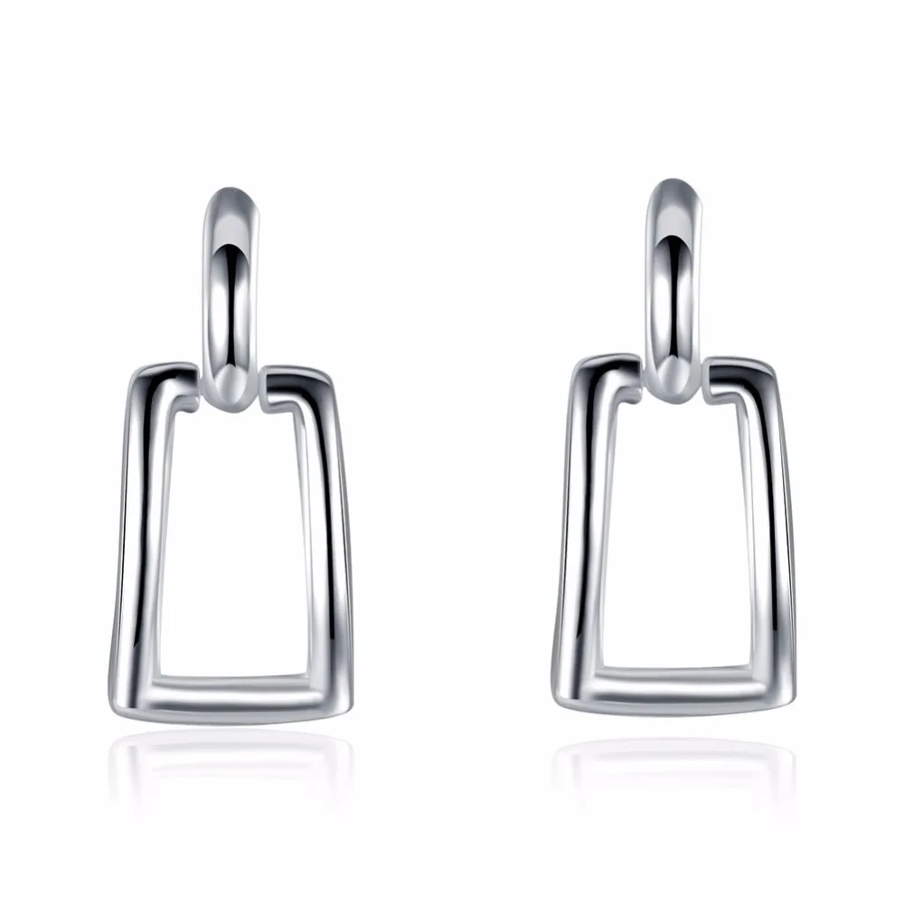Big Square Stud Earrings for Women Lady Vintage Silver Earrings 925