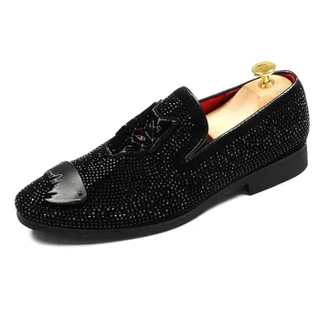 

JOZIGBEMA 2019 Man Formal Wedding Party Shoes Luxury Red Bottom Men Loafers Rhinestones Pointed Leather Shoes