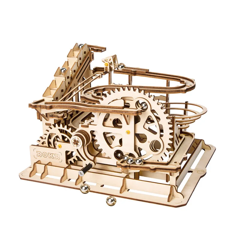 

DIY 4 Kinds Marble Run Game Waterwheel Wooden Model Building Kits Assembly Adult 3d Wooden Puzzle Game Toys Gift for Children