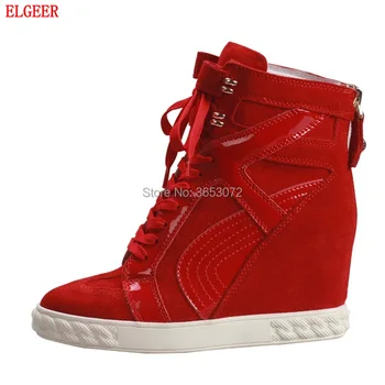 

Handmade Lady High Platform Wedge Casual Shoes Lace Up Street Style Leisure Short Ankle Boots Height Increasing Woman Shoes