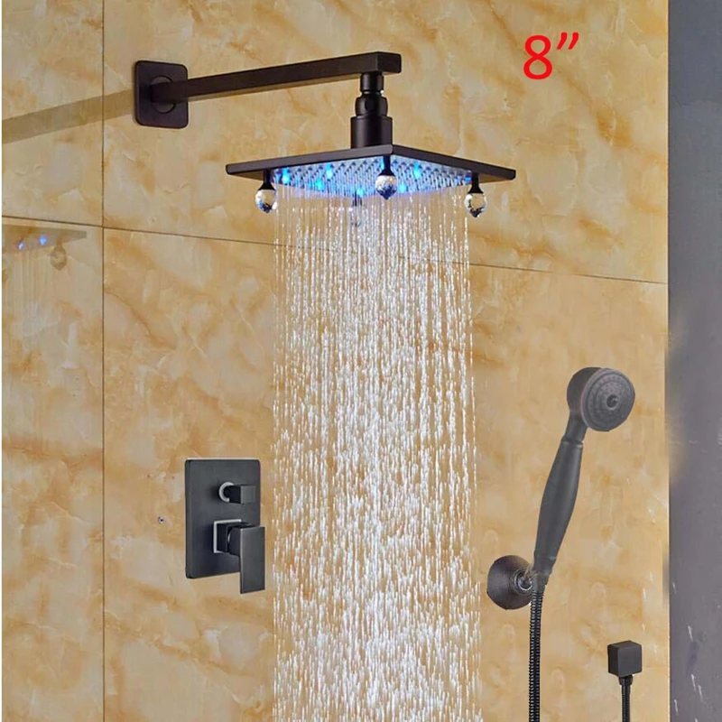 

Modern Wall Mount LED Crystal Square Oil Rubbed Bronze Shower Faucet Single Handle Tap