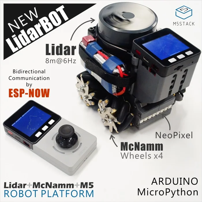 M5Stack New Lidar Bot Mini Car Lidar 8m@6Hz McNamm Wheels