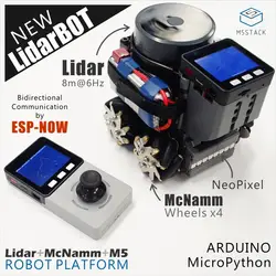 M5Stack Новый Lidar Bot мини автомобиль Lidar 8m @ 6 Гц McNamm колёса NeoPixel светодиодный бар с ESP32 дистанционное управление для Arduino Micropython