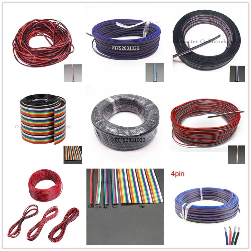 

5meters 22AWG 20AWG 18AWG LED cable,red black wire 1pin 2pin 3pin 4pin 5pin, antioxidant Tin Plated Copper Wire, strip cable