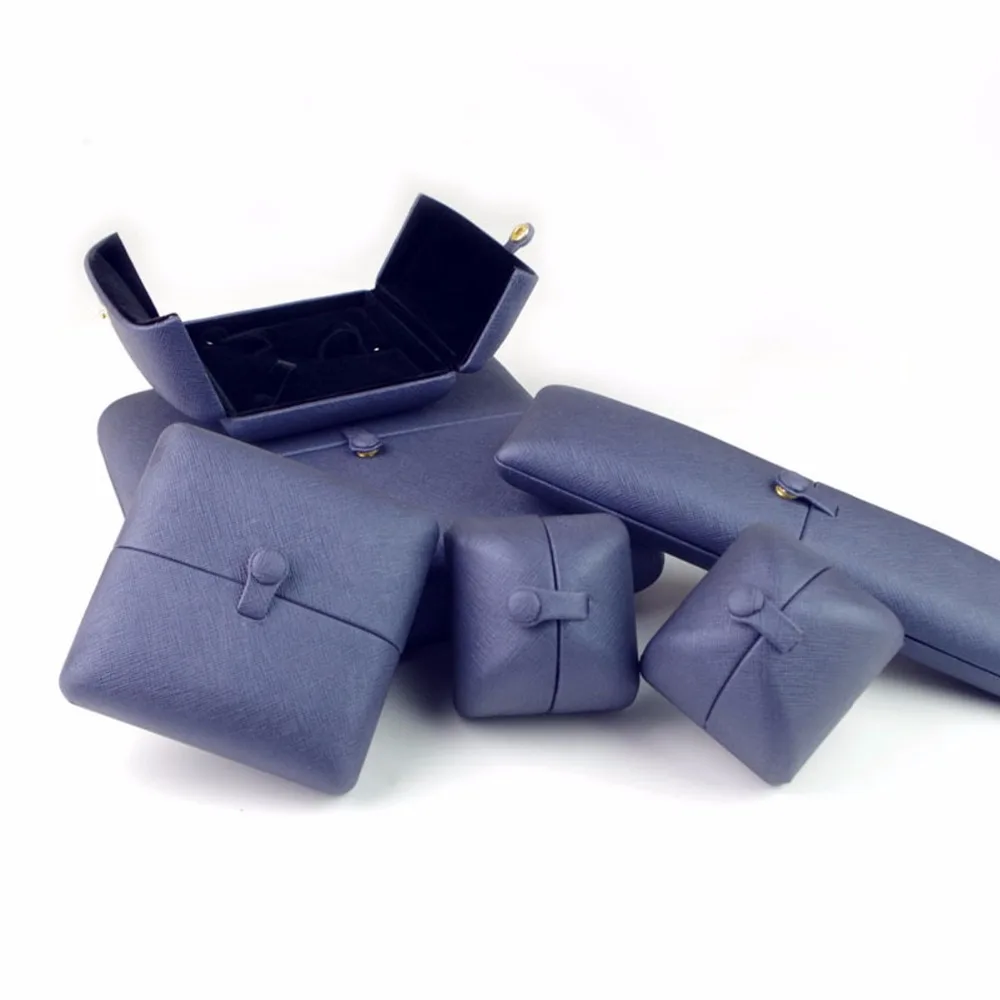 

Wedding Ring Box Leather Packaging Box For Bracelet Earring Necklace Blue Color Gift Case