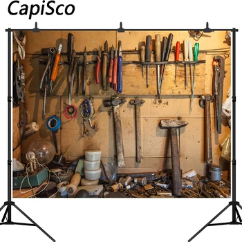 

Capisco photography background old tools wood shelf workshop children backdrop studio photobooth props photocall customize