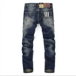 100% хлопок. недавно Дизайнер Для мужчин джинсы голубой цвет прямой крой кнопки Длинные брюки Одежда высшего качества Balplein бренд Рваные