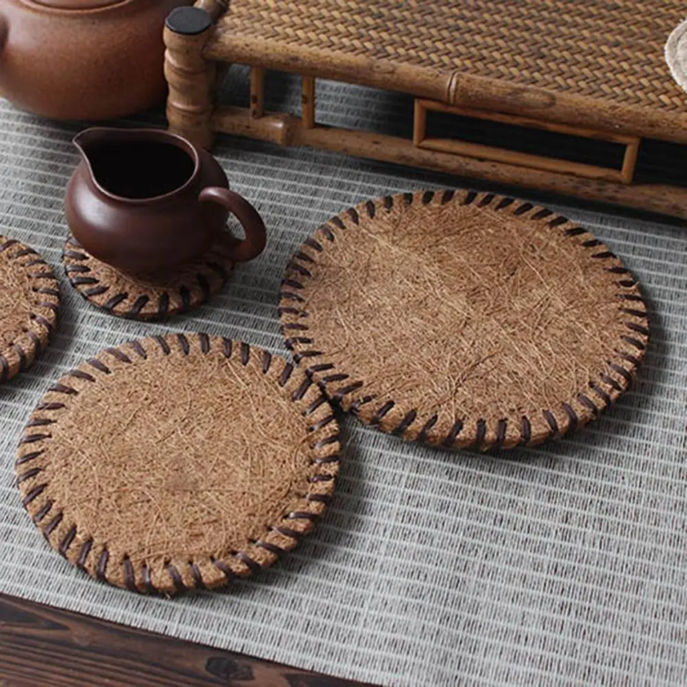 Natural Coconut Husk Placemat Innovative Handmade Coasters Coconut Silk Insulated Pad Table Mats Cup Holders Home Kitchen Pads
