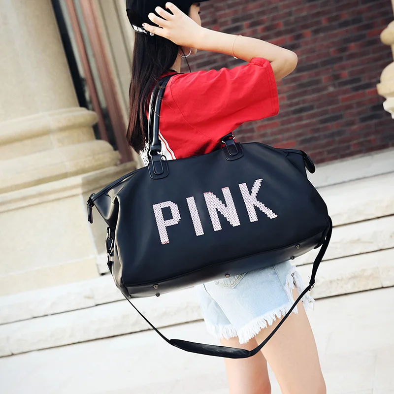 Спортивная сумка с розовыми буквами и блестками, спортивные женские сумки для тренировок, фитнеса, сумка для спортзала, маленькая большая черная сумка для спорта