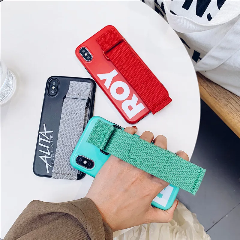 

DECOCASE Fashion Cool Black Green Red TPU Phone Cases with Lanyard Wrist Strap Case for iPhone 6 6s 7 8 Plus X XR XS Max Covers
