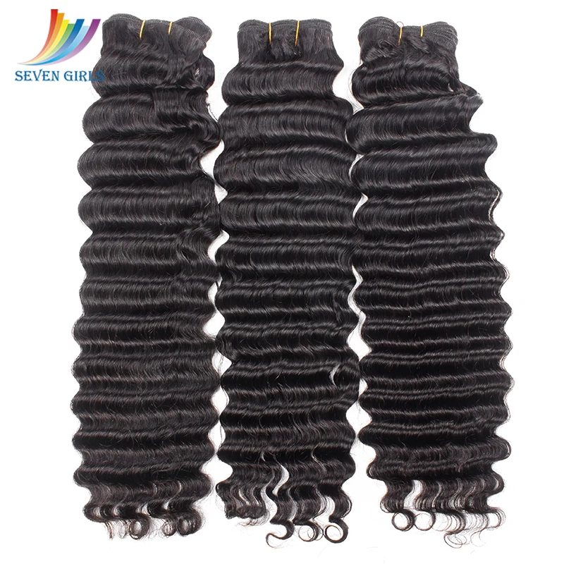Sevengirls Deep Wave 3 Bundles With 4*4 +2*4 Silk Base Closure Malaysian Natural Color Virgin Human Hair Extension Free Shipping