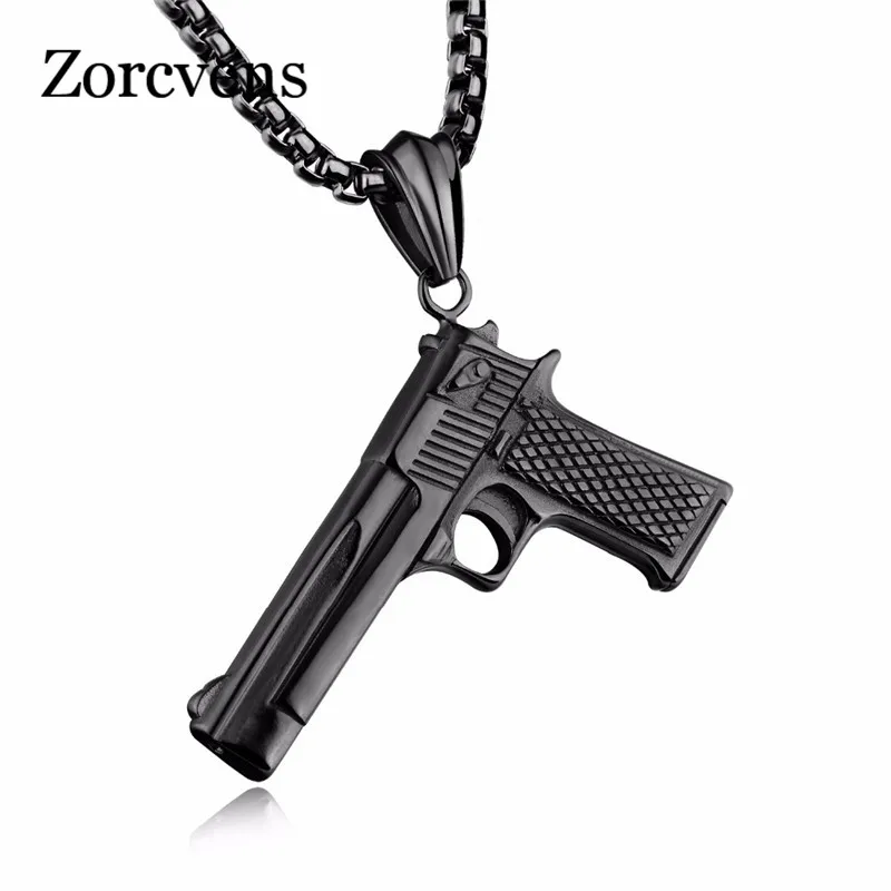 

LETAPI Brand Statement Gun Necklaces & Pendant for Men Personalized Punk Stainless Steel Chain Fashion Jewelry