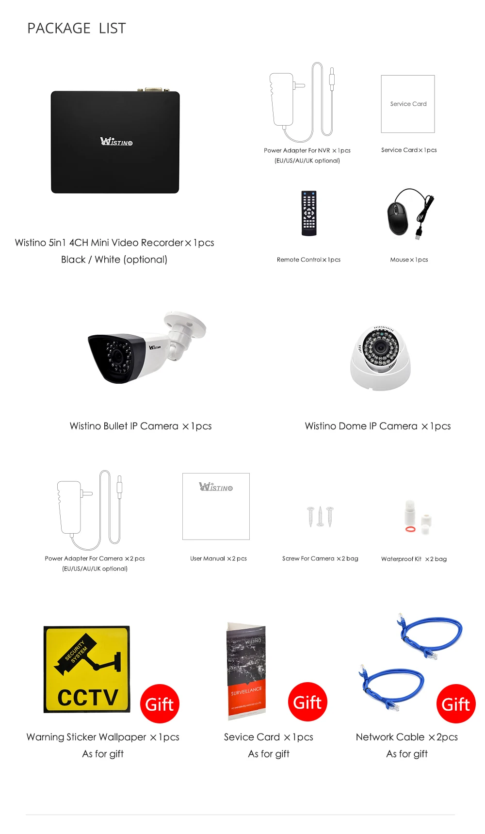 Wistino 1080P CCTV IP Camera Outdoor Surveillance Camera Mini NVR Kits Home System Security Video Monitor Onvif IR Night Vision (3)