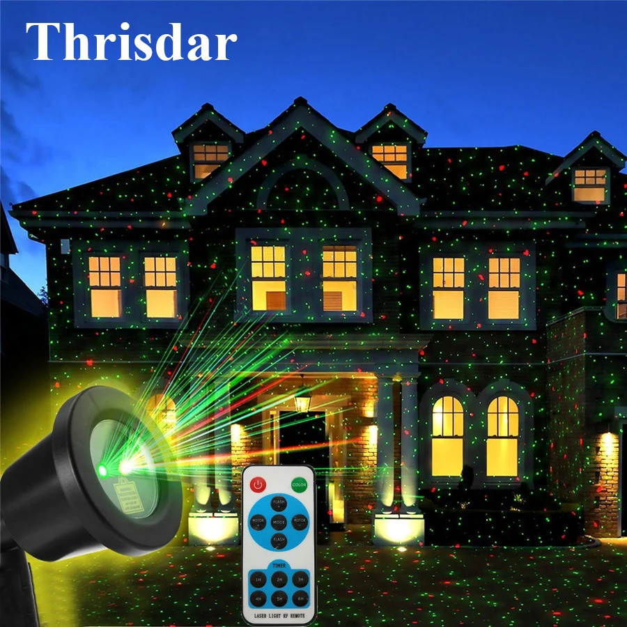 

Thrisdar Outdoor Green Red LED Star Laser Projector Light Christmas Landscape Garden Party Wall RG Star Laser Spotlight Lamp