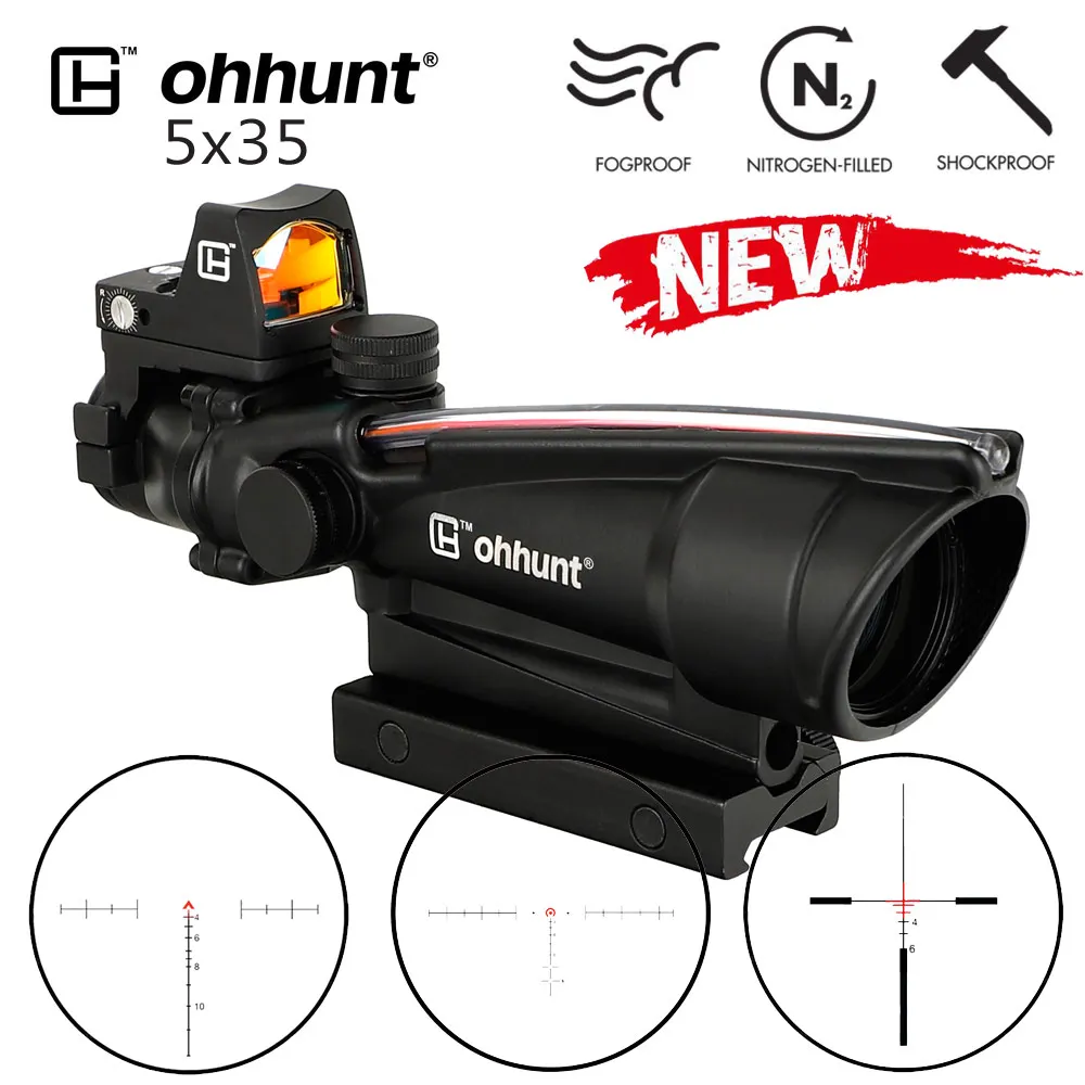 Ohhunt 5X35 в стиле ACOG три модели сетка красный или зеленый подсветкой тактический прицел с Red Dot для cal. 223. 308 винтовка