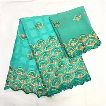 

Elegant water green African cotton lace fabric and 2Y Swiss voile scarf lace material OCV10(5+2y)