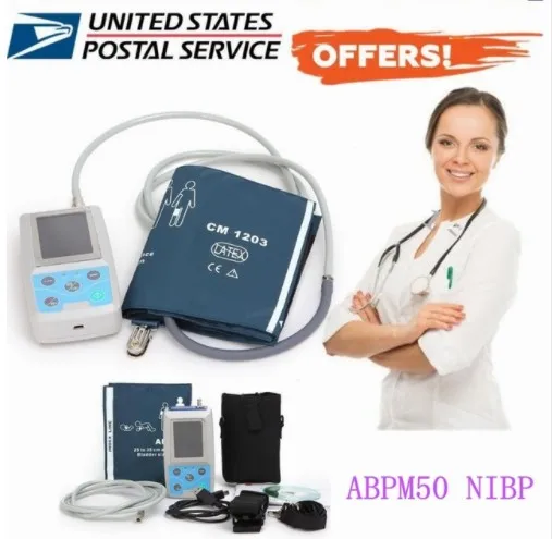

ABPM50 Ambulatory Blood Pressure Monitor NIBP Holter with Free Adult Cuff US Warehouse