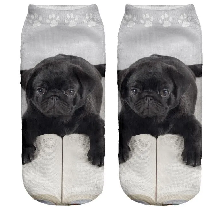 Новое поступление, 3D принт с Мопсом носки повседневные Харадзюку художественные носки низкие носки с животными женские короткие носки Meias Feminina - Цвет: 5