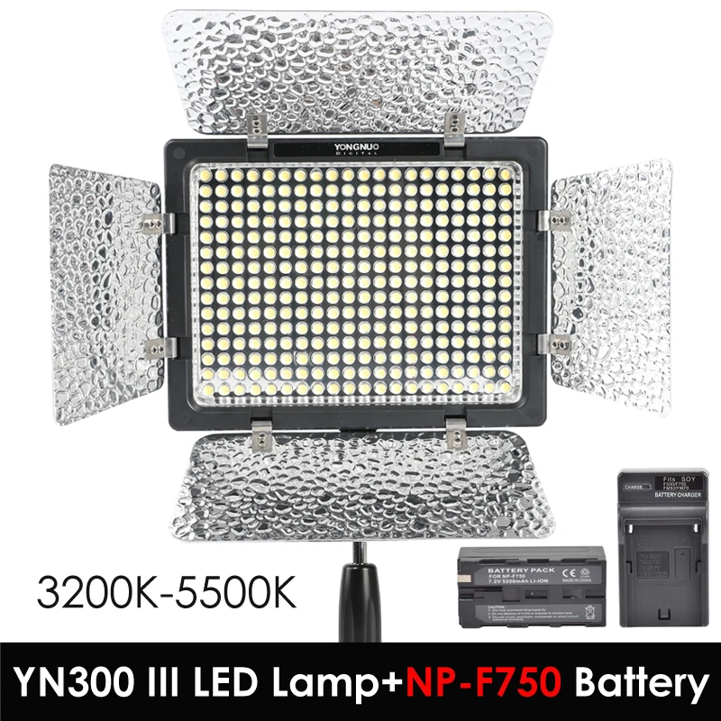 Yongnuo YN300 III YN-300 3200 k-5500 K CRI95 камера фото LED Видео свет с 5200mAh NP-F750 аккумулятор зарядным