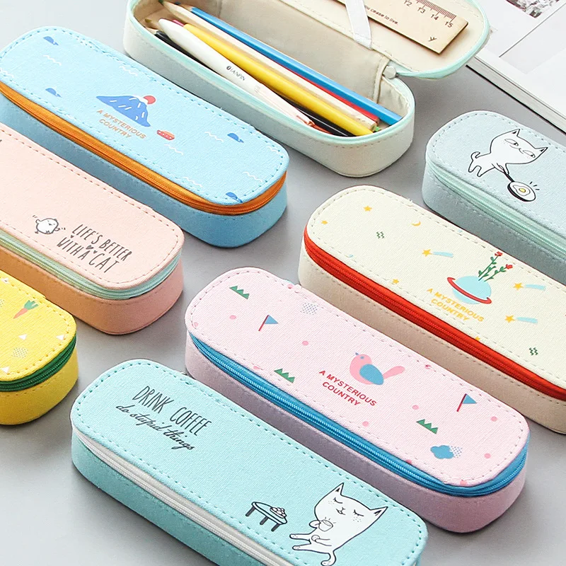 

New Multifunctional Korean Creative Canvas Pen Box Primary School Students Simple High-capacity Pencil Bags Stationery Female