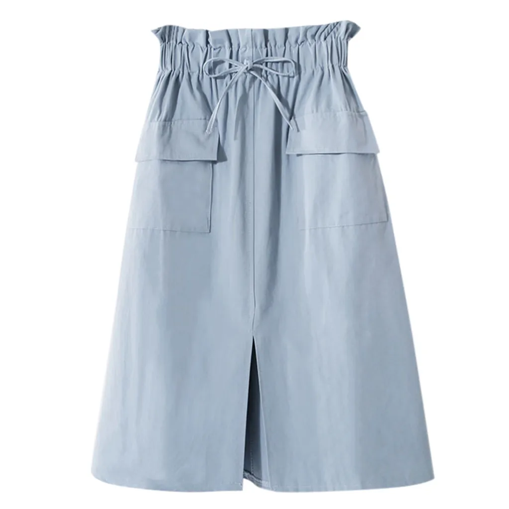 

2019 MAXIORILL New подол Women's Long Sleeve Skirt High Waist Double Pocket A-Line Over Knee Skirt Wholesale Free shiping T44