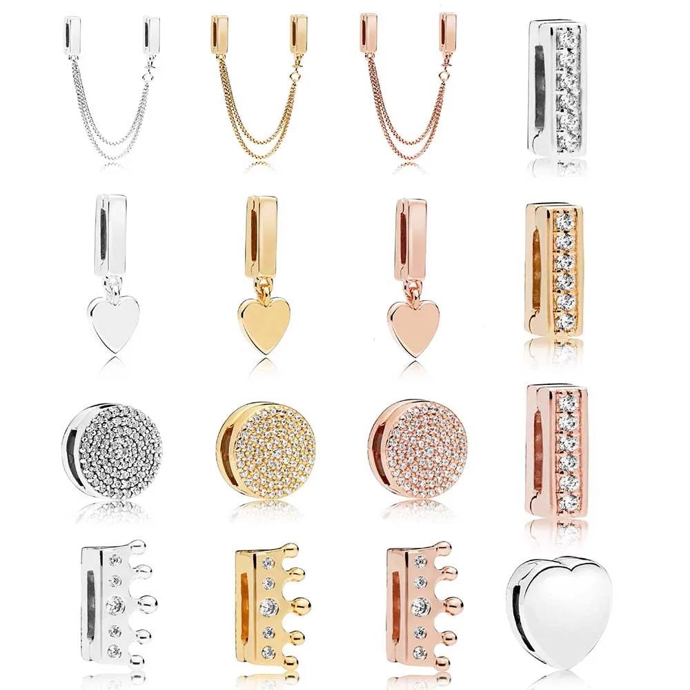 

Reflexions Floating Chains Safty Chain Charm Beads 100% Real 925 Sterling Silver Floating Chains Beads Fit Original Bracelet