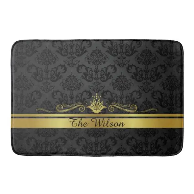 

Modern Black Gold Filigree Personalised Door Mat Elegant Damask Welcome Doormat Custom Name Floor Entry Rug Carpet Home Decor