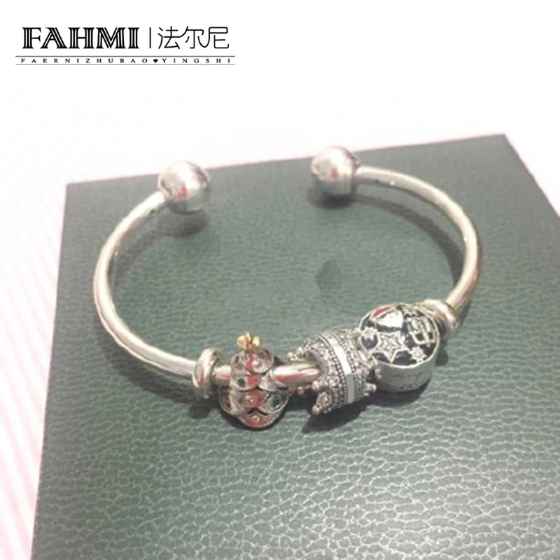 

FAHMI 100% 925 Sterling Silver Christmas Tree Santa Claus Stars Snowflake Glamour Bracelet Set Holiday Gift Original Jewelry