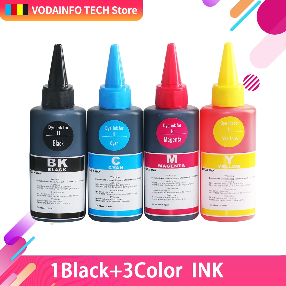 4 бутылки CMYK 100 мл универсальные чернила для пополнения совместимые с HP Canon Brother Epson