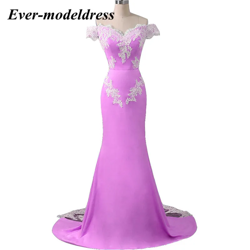 Розовые платья подружки невесты с открытыми плечами с аппликацией, кружевные Длинные свадебные вечерние платья подружки невесты, недорогие платья - Цвет: Fuchsia
