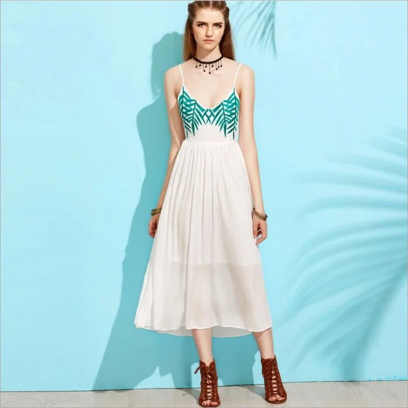 Chiffon Summer Dress For Women White Backless Beach Dress Lady