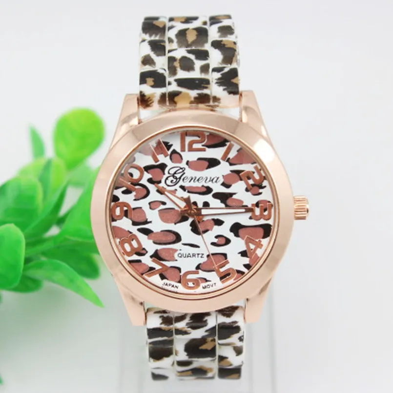 

100pcs/lot New geneva watch leopard gold silicone wristwatches quartz ladies sport watch fashion women watches